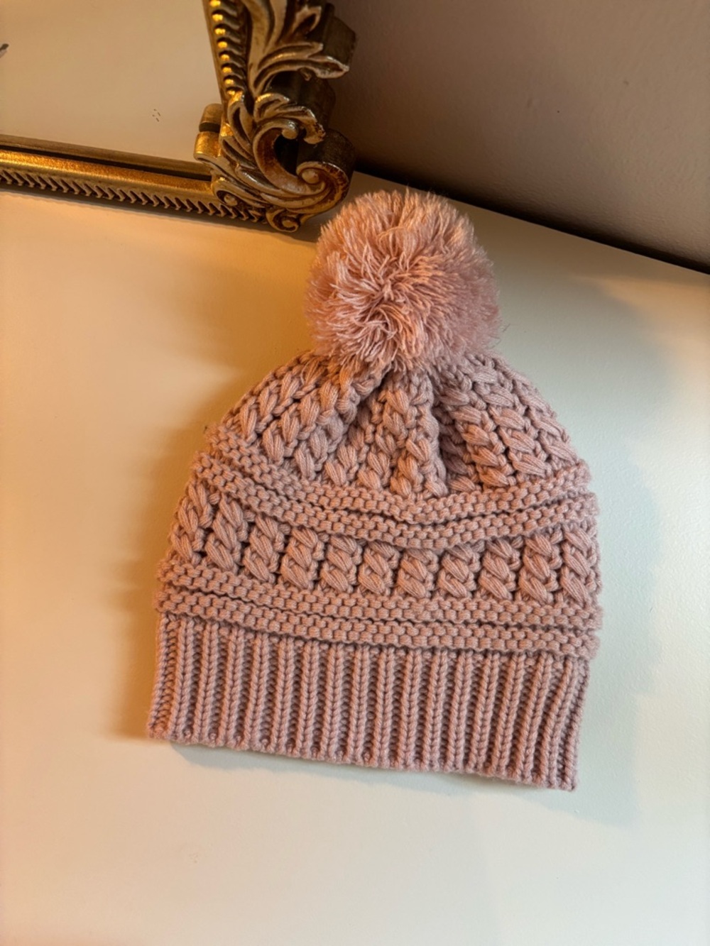 Knit Pom Pom Beanie — Blush Pink